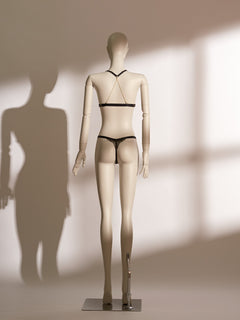 Celestial Chains Black Bralette Set featuring a sheer triangle lace bralette with gold accent hardware and matching lace thong, designed with gilded eyelash lace and a minimalist silhouette for a chic, sexy lingerie look.