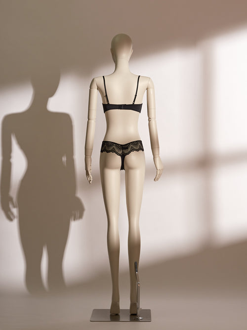 Delores Wire Lace Bra Set featuring a black lace balconette bra with underwire support and matching Brazilian-cut lace panties, blending seductive elegance and comfort in a timeless lingerie design.