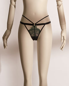 Emerald Obsidian Embroidery Thong