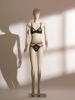 Midnight Allure Open Knicker in black floral lace with double side straps and a low-waist, crotchless design for a bold and seductive lingerie look.