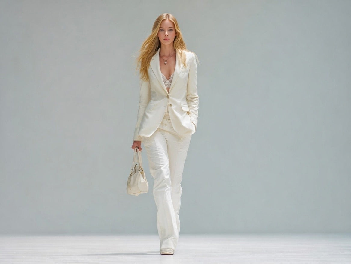 Everyday fashion styling: Lingerie paired with a suit.