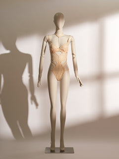Celestial Chains Golden Ouvert Bodysuit featuring luxurious golden lace, open-cup detailing, and provocative ouvert design for sophisticated seduction