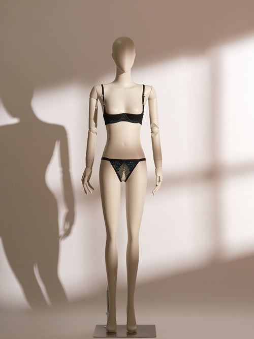 Esmé Quarter Cup Bra Ouvert Brief Set featuring black emerald lace, supportive underwire bra, and seductive open crotch design