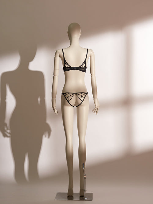 Esmé Quarter Cup Bra Ouvert Brief Set featuring black emerald lace, supportive underwire bra, and seductive open crotch design