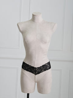 Black lace Pearl Chain Ouvert thong underwear with hand-made pearl chains, designed for both sensuality and comfort. An exquisite piece from our luxurious hot lingerie collection.