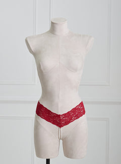 Red lace Pearl Chain Ouvert thong underwear featuring hand-crafted pearl chains for an elegant and seductive look. Part of our premium hot lingerie collection from a top lingerie brand.