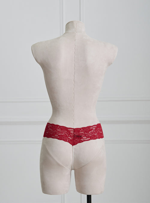 Red lace Pearl Chain Ouvert thong underwear featuring hand-crafted pearl chains for an elegant and seductive look. Part of our premium hot lingerie collection from a top lingerie brand.