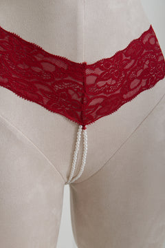 Red lace Pearl Chain Ouvert thong underwear featuring hand-crafted pearl chains for an elegant and seductive look. Part of our premium hot lingerie collection from a top lingerie brand.