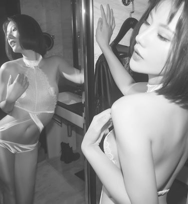 Ruffles Ouvert Bra Set with underwire support, featuring contrasting mesh, ruffle suspenders, and an open back brief for a sexy, adult lingerie look.
